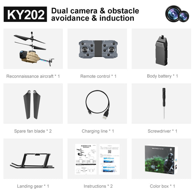 KY202 Black Bee - 4CH 6-Axis 4K Dual Camera RC Helicopter with Air Gesture, Obstacle Avoidance & Intelligent Hover - Perfect for Beginners and Drone Enthusiasts