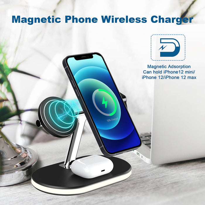 Magnetic Wireless Holder 15W - 3-in-1 Fast Charging Charger, Compatible with AirPods, iWatch, iPhone, and Other Smartphones - Perfect for Tech-Savvy Individuals Always on the Go