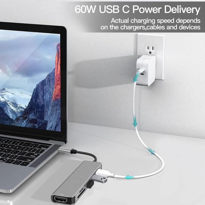 Bakeey 6-in-1 USB-C Hub Adapter - HDMI 4K@30Hz, USB3.0, 100W PD Charging, SD Reader, Witch Splitter - Docking Station for Apple, Huawei Laptops and Macbook