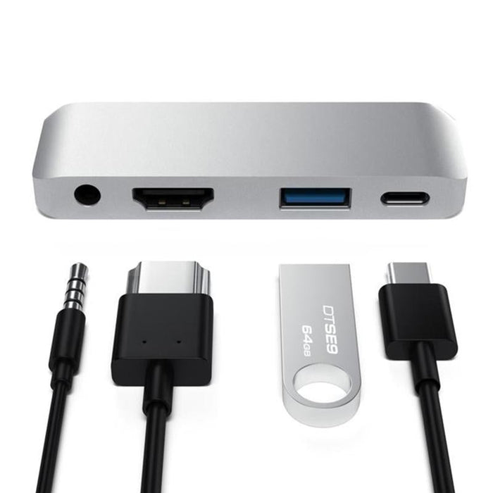 USB Type-C Hub Adapter - USB-C PD Charging, USB 3.0, 3.5mm Headphone Jack, HDMI - Ideal for iPad Pro Tablets