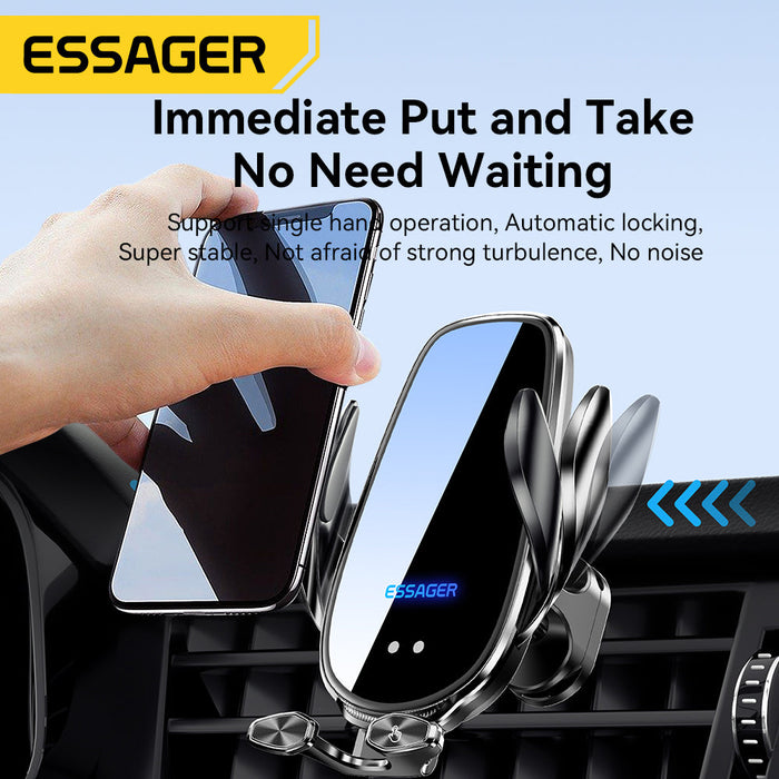 ESSAGER A4 Wireless Car Phone Holder Charger - 15W 10W 7.5W 5W, Air Vent Clamp Bracket, Compatible with iPhone 13, 14, 14 Pro, 14Pro Max, Xiaomi 13pro, Huawei Mate50 - Ideal for Safe and Efficient In-car Charging