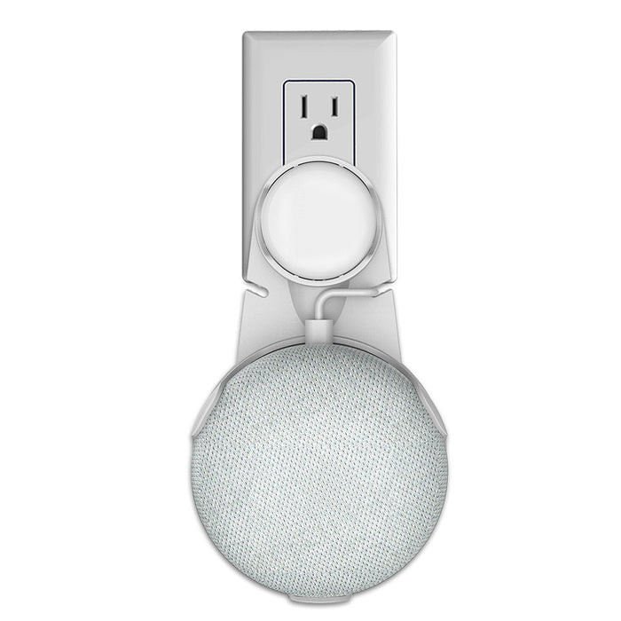 Google Home Mini - Wall Mount Adjustable Plug-In Microphone Holder with Hidden Bracket - Designed for Easy Home Installation and Concealment