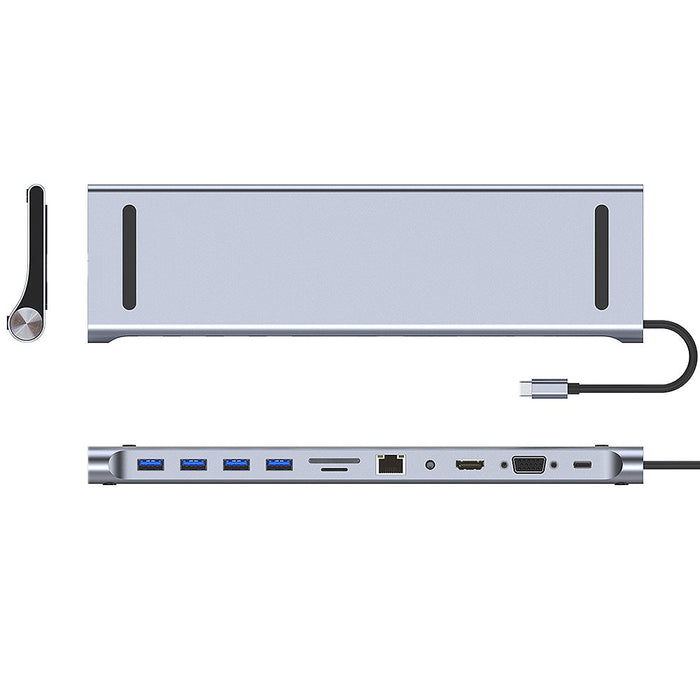 Mechzone BYL-2003 Docking Station - 11-in-1 Type-C USB Hub with USB 2.0, USB 3.0, PD 100W, 4K HDMI, 1080P VGA, RJ45 Gigabit LAN, 3.5mm AUX, and TF/SD Card Reader - Ideal for Macbook Air/Pro and HUAWEI Laptops