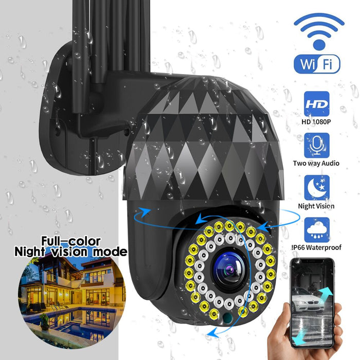 Guudgo 1080P 39 LED 5X Zoom - Outdoor PTZ IP Black Camera with Two-Way Audio, WiFi, Auto Waterproof, Night Vision - Ideal for CCTV Video Surveillance in Home or Business Settings
