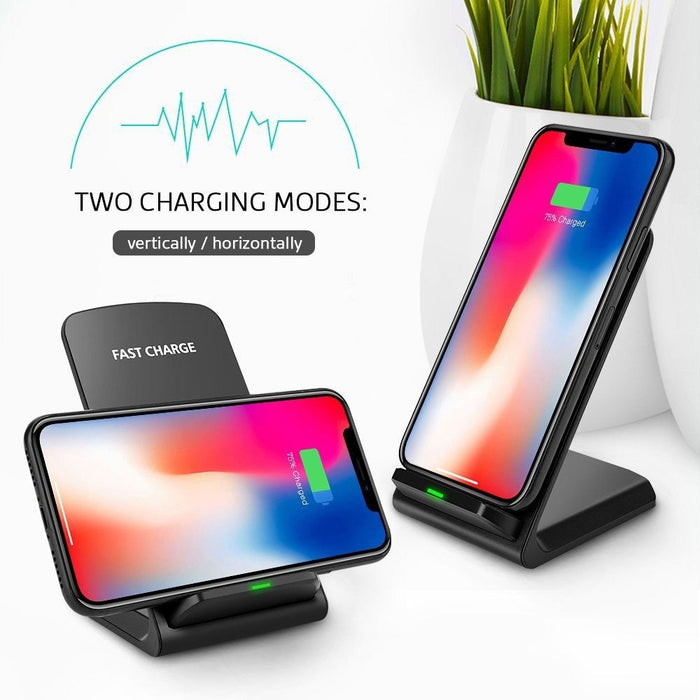 Qi Wireless Charging Stand - 10W Dual Coils Fast Phone Holder for Qi-Enabled Devices - Ideal for iPhone, Samsung, and Huawei Users