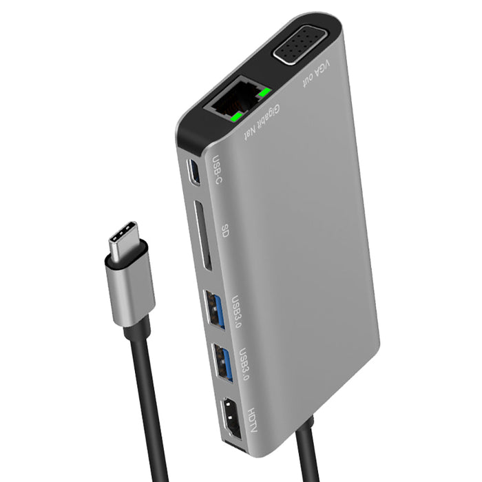 FD-F67 Type-c Hub - HDMI-Compatible VGA, 2-Port USB3.0, SD Card Reader, Gigabit Ethernet Port, PD Docking Station, Audio Plug - Ideal for Multi-Device Connectivity and Efficient Workspaces