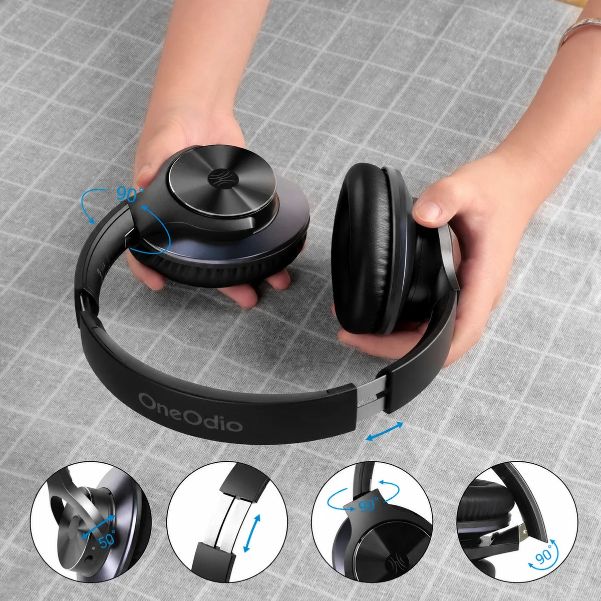Original folding illustration showing the adjustable headband, rotating earcups and folding joints