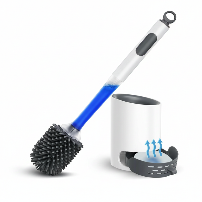 Wall‑Mounted Refillable Spray Toilet Brush — 40cm Handle, TPR Silicone, White