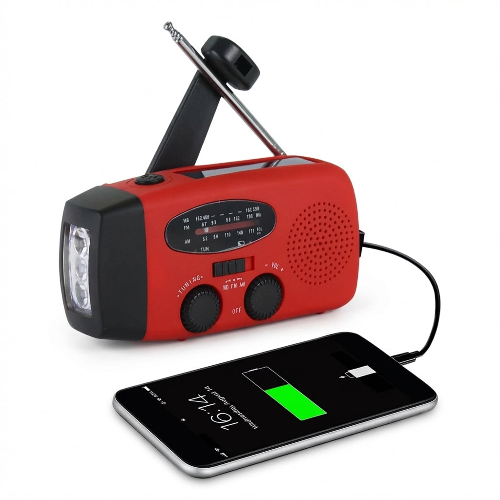 Emergency Solar & Hand‑Crank Radio with 2000mAh Power Bank, LED Torch & AM/FM