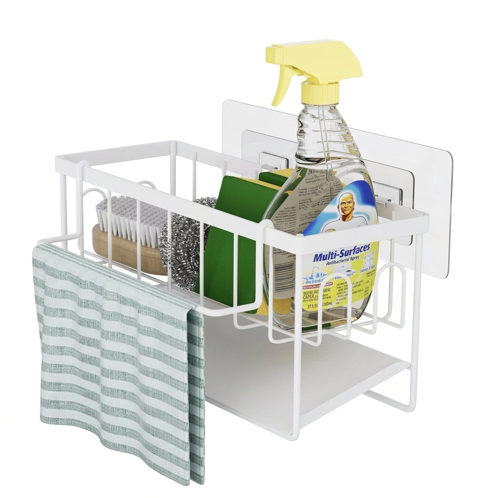 Kitchen Sponge Holder with Removable Rag Rack & Adhesive Mount — Carbo ...