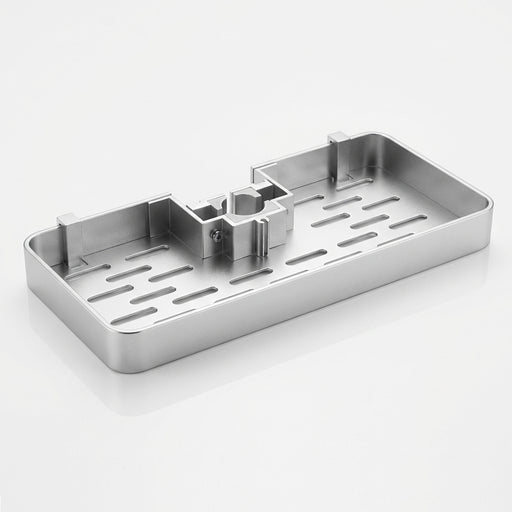 No‑drill aluminium shower caddy with towel rod option — single or double