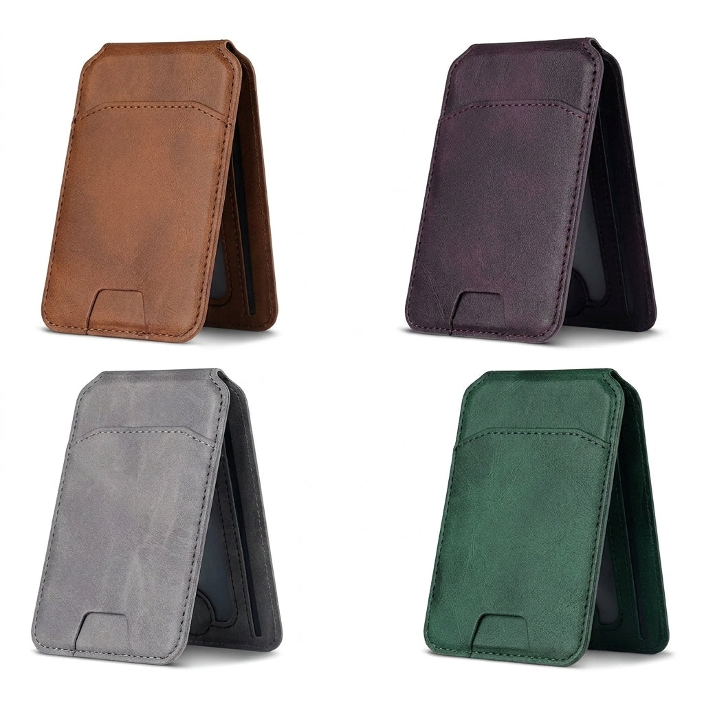 Magnetic PU Leather Wallet Phone Case — MagSafe Compatible with Card Pocket & Stand