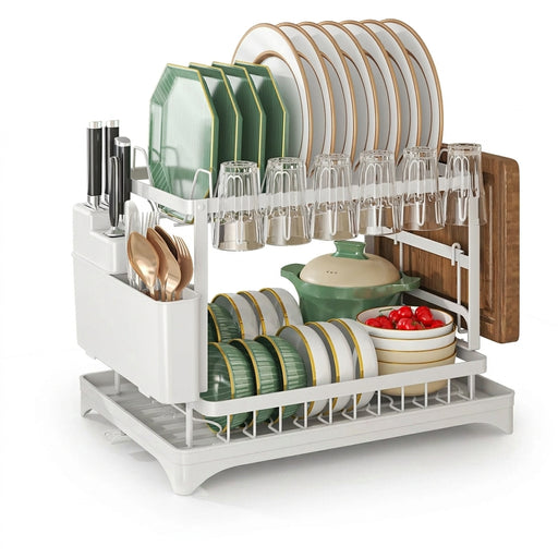 Stainless Steel 2-Tier Dish Rack — Hygienic Residue-Free Drying, Compact Kitchen Organiser