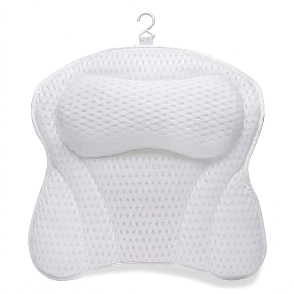 Bath Pillow for Neck & Back Support with Strong Suction Cups — Soft Spa Cushion (White)