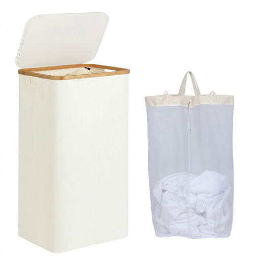 Slim Laundry Hamper — 100L or 160L Bamboo Basket with Removable Washable Bag & Handles