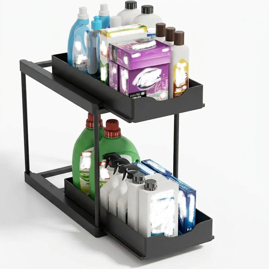 Pull Out Hook Rack Double-Layer Pull-Out Storage Rack with 5 Hooks — PP Drawer Organiser ...