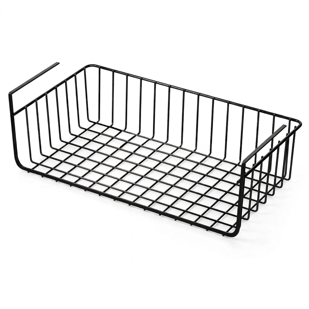 Large Capacity Hanging Under-Cabinet Metal Storage Basket – Single Tier, White or Black