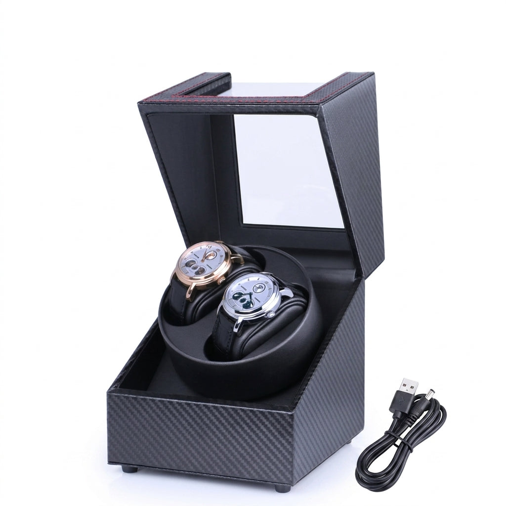 PU Watch Winder for Automatic Watches — 1 or 2 Watch, 2 Rotation Modes
