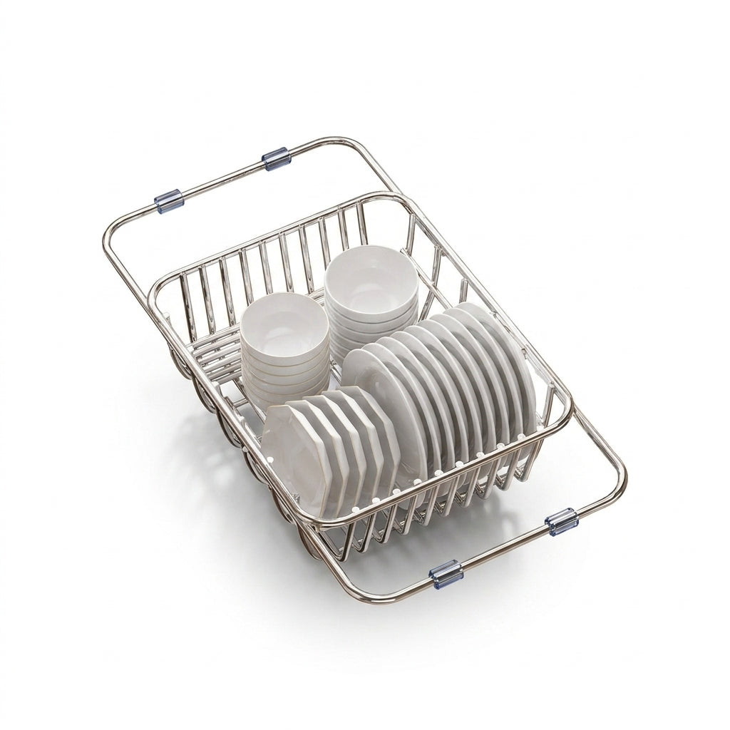 Telescopic Stainless Steel Sink Drainer Basket – Dish Rack Organiser
