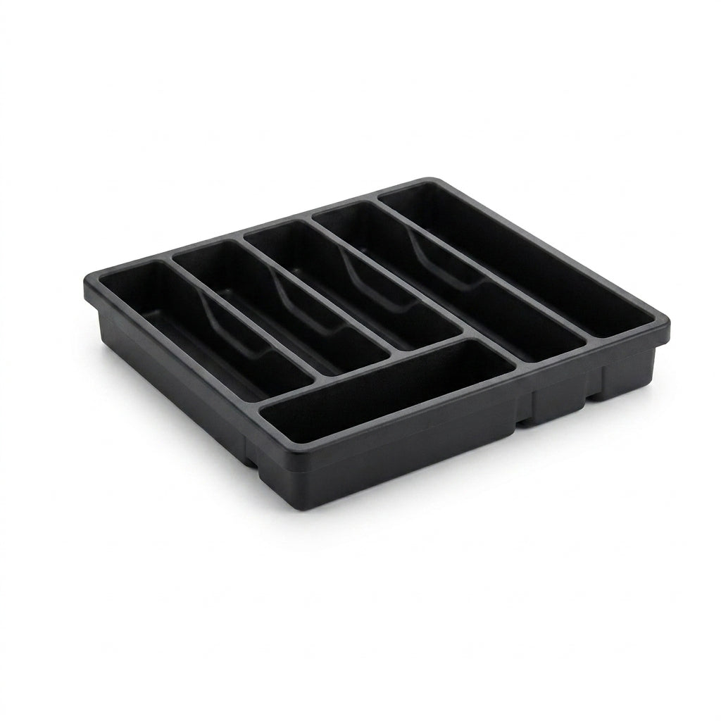 Covered Cutlery Organiser — 6-Compartment Silverware Tray with Washable Lid (PP)