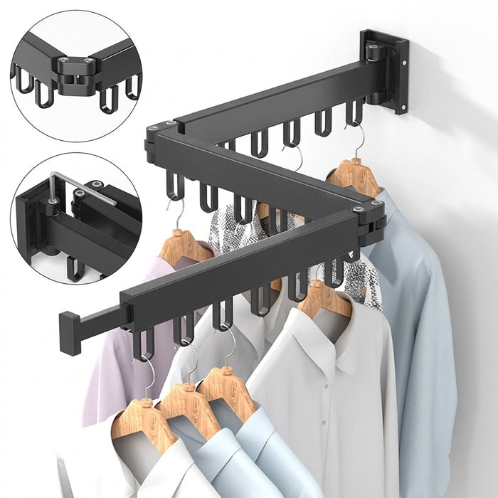 Retractable Wall-Mounted Folding Clothes Hanger — Aluminium, Indoor & Outdoor
