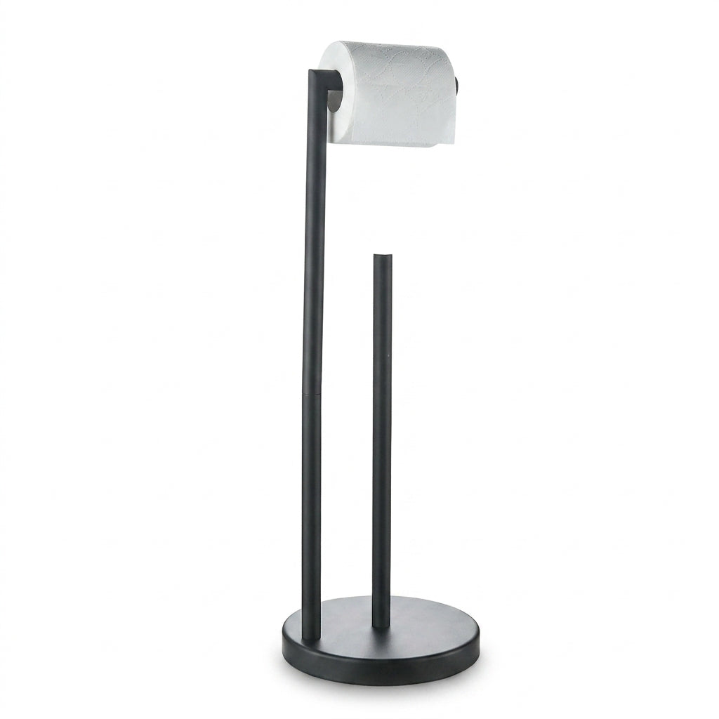 Stainless Steel Freestanding Toilet Roll Holder, Black – Standing Holder with 4‑Roll Storage