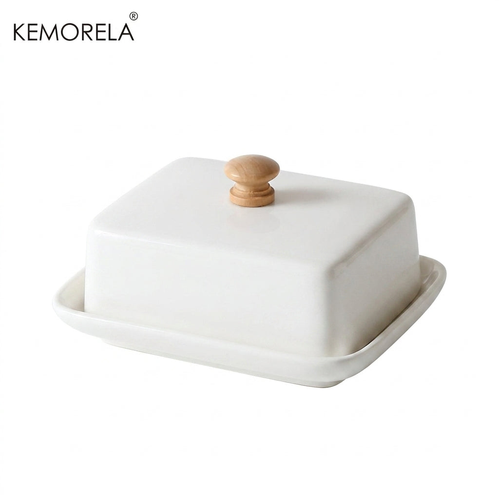 Ceramic Rectangular Butter Dish with Sealable Lid — Cheese Storage, White or Black