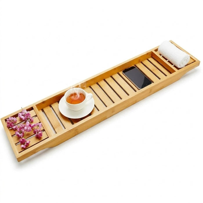 Natural Bamboo Bath Caddy Tray – 70 cm, White Finish