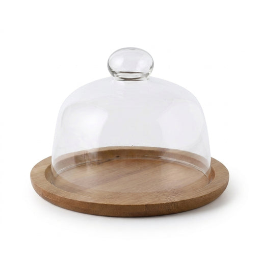 Wooden Cake Stand with Transparent Dome — Dessert Plate & Cupcake Display (Turntable)