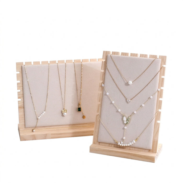 Wood Jewellery Display Stand — Large Necklace & Bracelet Rack with Faux Suede Interior