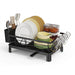 Compact Dish Drying Rack with Cutlery & Cup Holders, Drip Tray — 1-Tier (Black)