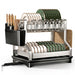 2-Tier Dish Drying Rack with Drainboard and Utensil Holder — Carbon Steel