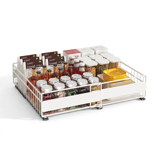 Retractable Pull-Out Metal Drawer Rack — Punch-Free Under-Sink Storage (Small/Large, White/Black)