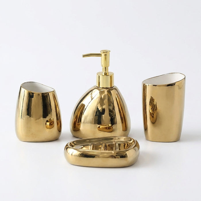 Modern Ceramic Bathroom Accessory Set — 4 or 5 Piece with Pump Dispenser