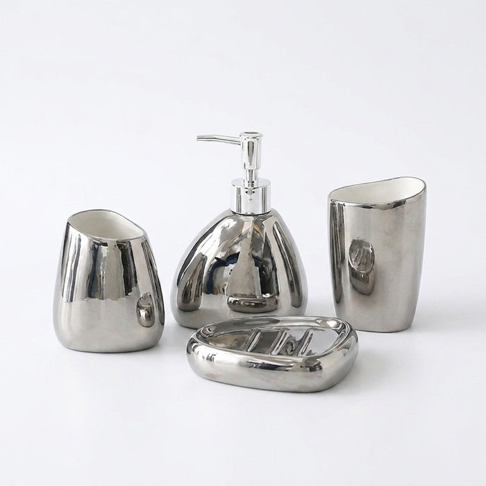 Modern Ceramic Bathroom Accessory Set — 4 or 5 Piece with Pump Dispenser