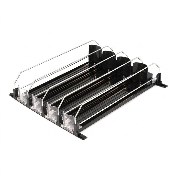 Fridge Drink Organiser — Self‑Sliding Can Dispenser with Locking Design, 3 Rows, Adjustable Width