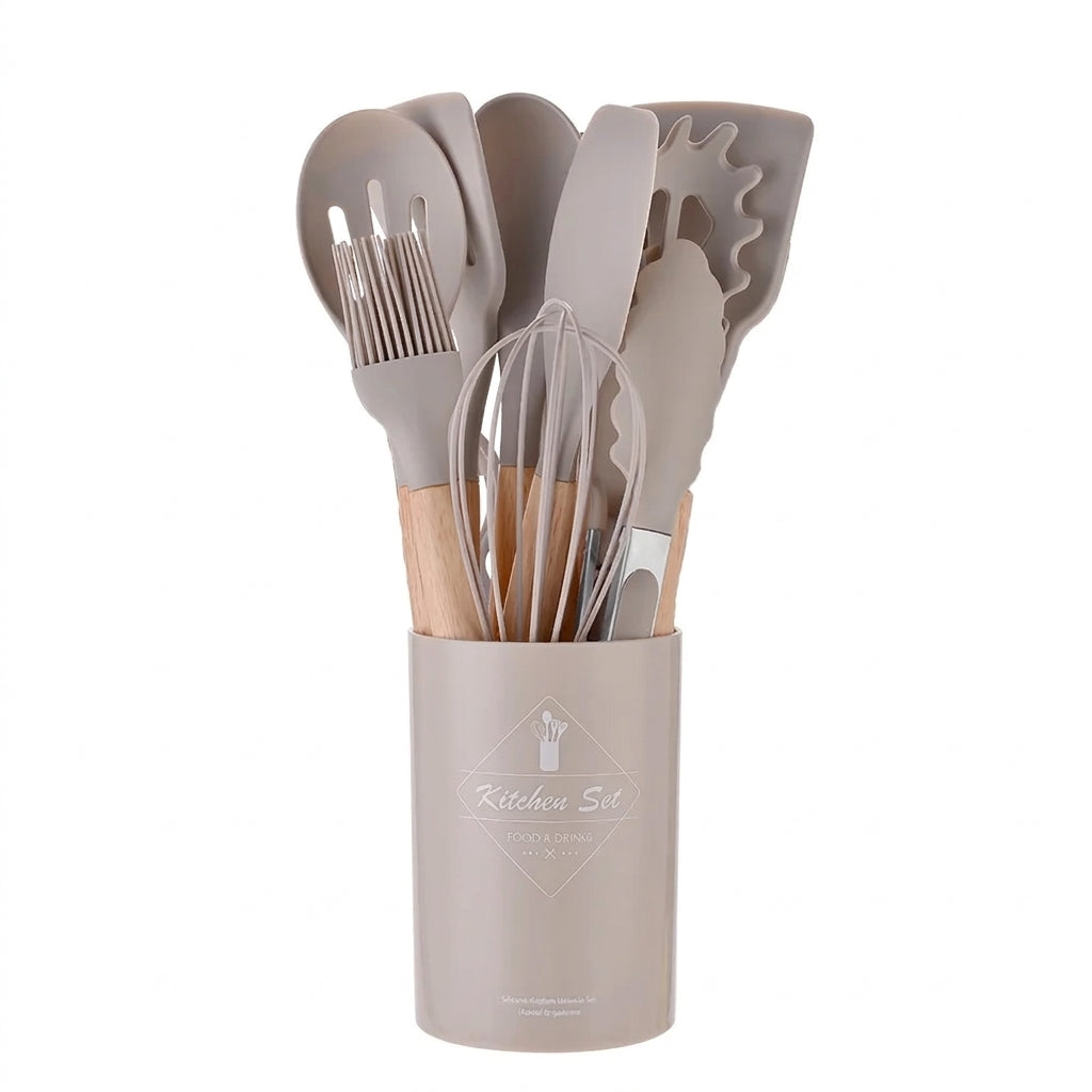 12-Piece Silicone Kitchen Utensil Set with Wooden Handles, Non-Stick