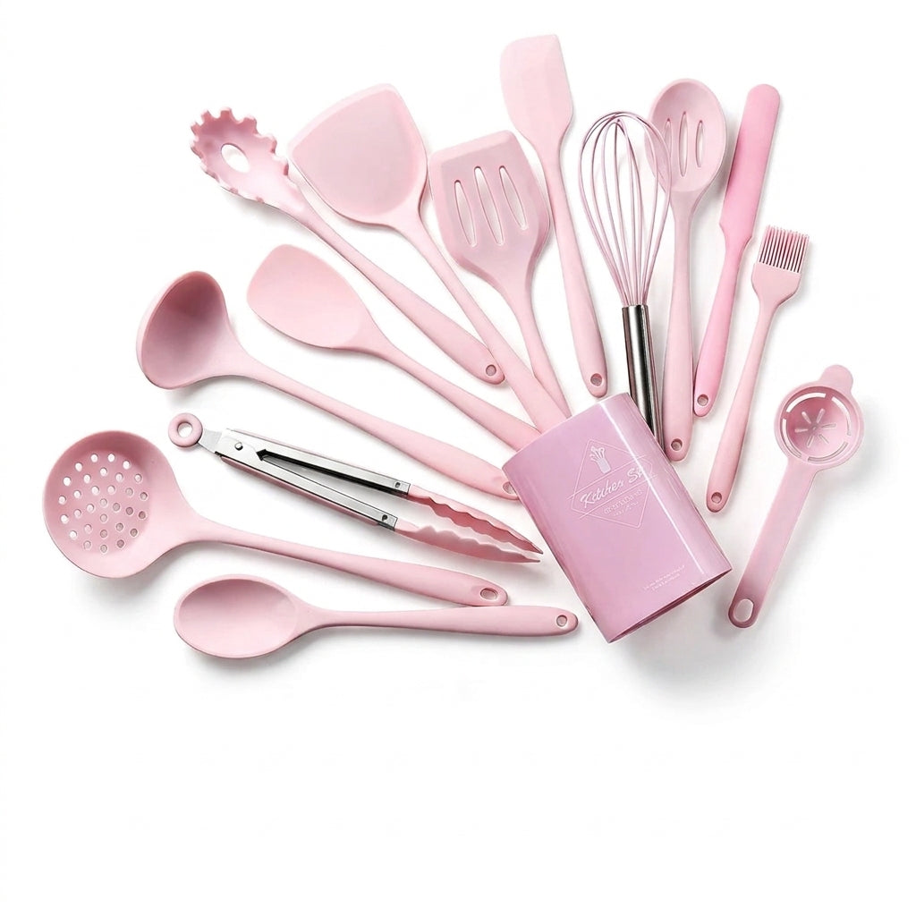15-Piece Khaki Food-Grade Silicone Kitchen Utensil Set