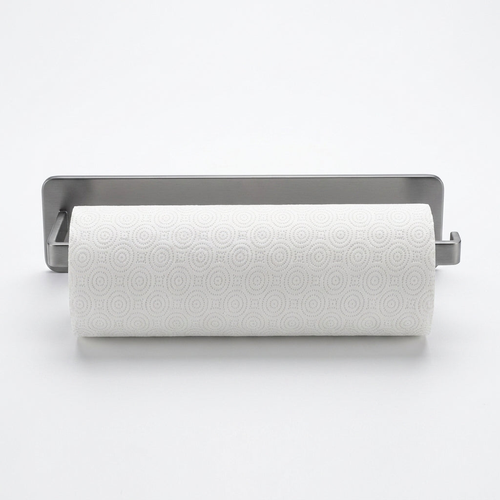 Self‑Adhesive Paper Towel & Toilet Roll Holder — No Drilling, Metal Rack (Black/Grey/White)