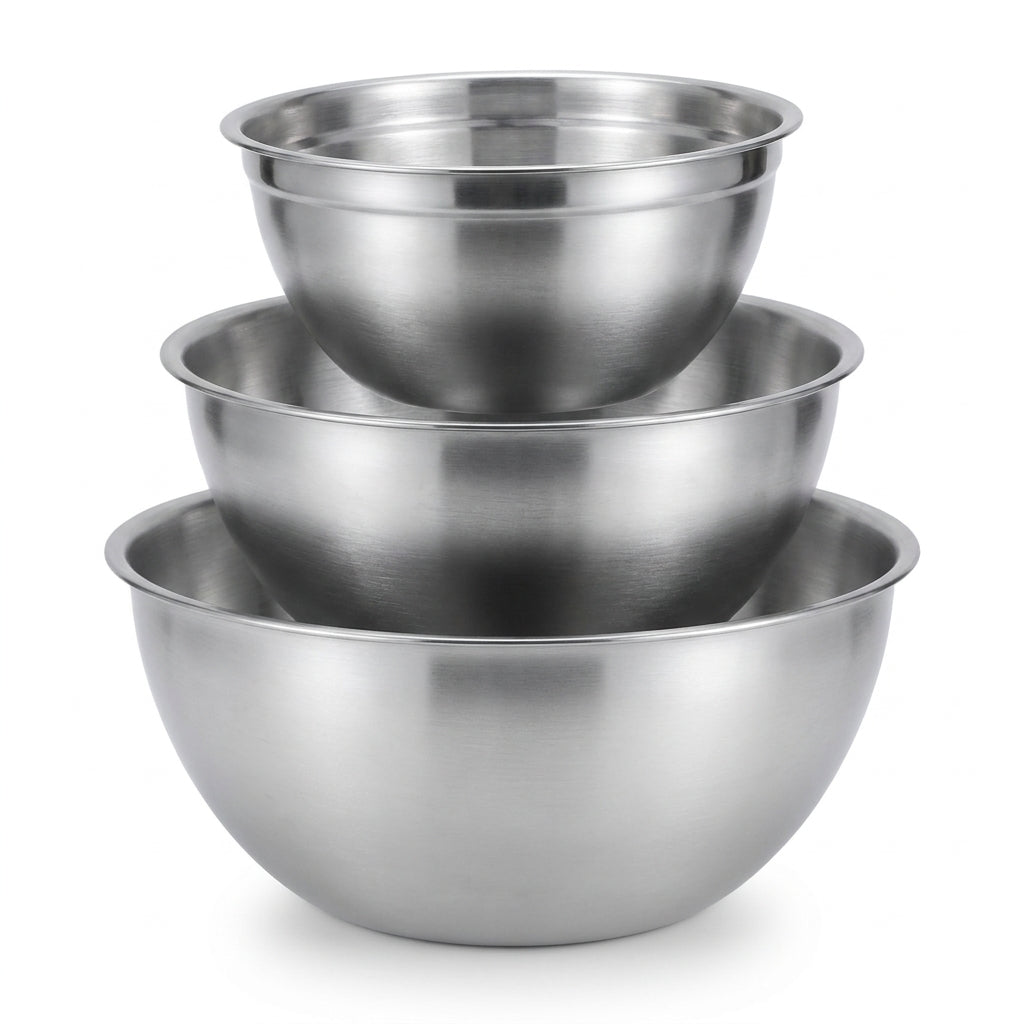 3pc Stainless Steel Mixing Bowl Set — Large Salad & Dough Bowls, Kitchen Accessories (Gold or Silver)
