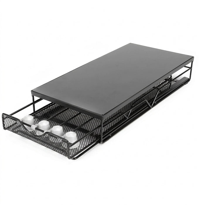 Coffee Capsule Pull-Out Desktop Drawer Storage Rack – Metal Base Shelf (Dull)