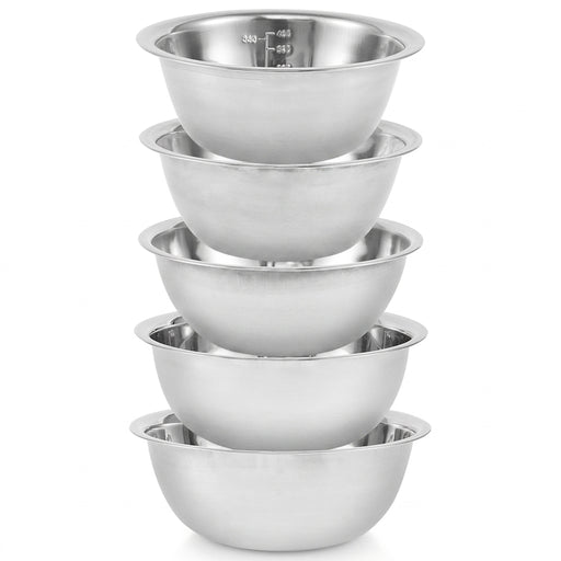 5-Piece Stainless Steel Nesting Mixing Bowl Set — 5 Sizes for Cooking, Baking & Storage