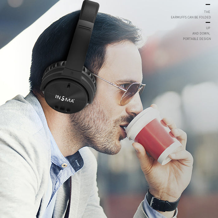 INSMA P1 Active Noise Cancelling bluetooth Headphone Flexible Handsfree Binaural Call Wired Headset With HD Mic