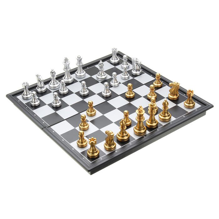 Chess Game Silver Gold Pieces Folding Magnetic Foldable Board Contemporary Set