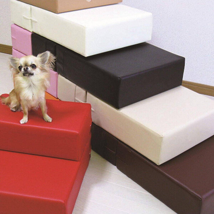 Portable Dog Cat 2 Steps Pet Stairs Ramp Ladder Leather Cover Folding Sofa Pet Bed