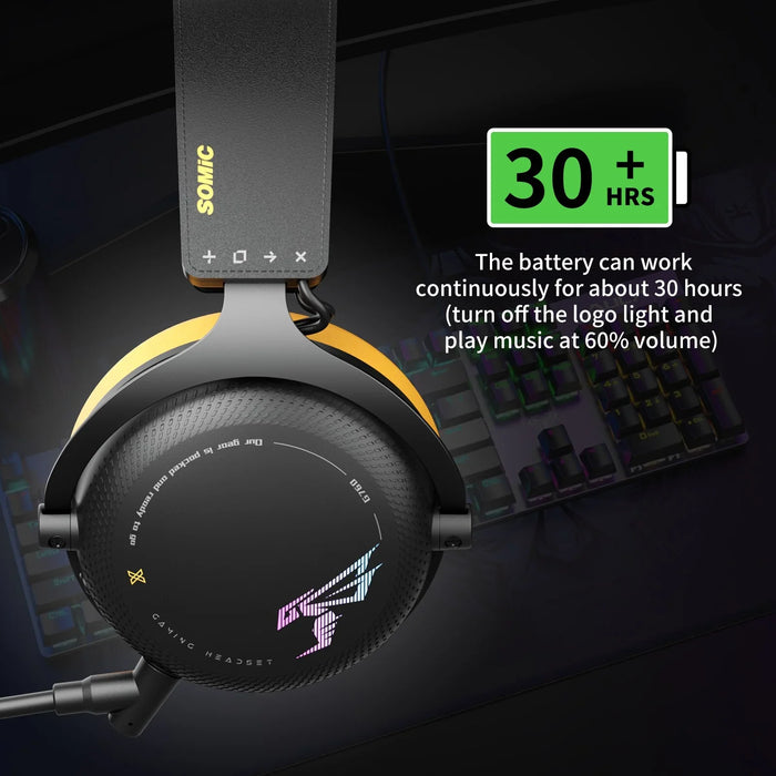 SOMiC G Series - 7.1 Virtual Surround Sound Wireless Gaming Headset with Detachable Mic - 3 Connection Modes: Bluetooth, 2.4G USB Dongle, Wired 3.5mm - Compatible with PS5 / PS4 / PC / Computer / Phone / XBOX / Switch