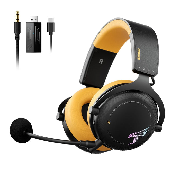 SOMiC G Series - 7.1 Virtual Surround Sound Wireless Gaming Headset with Detachable Mic - 3 Connection Modes: Bluetooth, 2.4G USB Dongle, Wired 3.5mm - Compatible with PS5 / PS4 / PC / Computer / Phone / XBOX / Switch