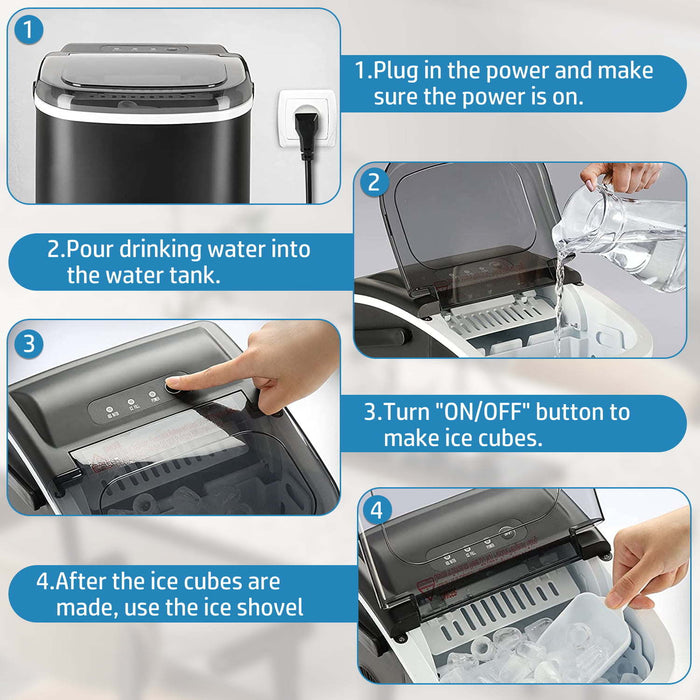 Premium Black Countertop Ice Maker: Sleek, Portable Design with Rapid Ice Production - Delivers 26 lbs of Fresh Ice Daily for Refreshing Beverages and Entertaining