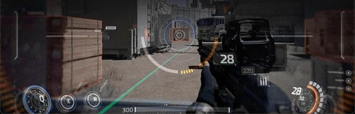First-person game scene from the manufacturer's FPS mode illustration